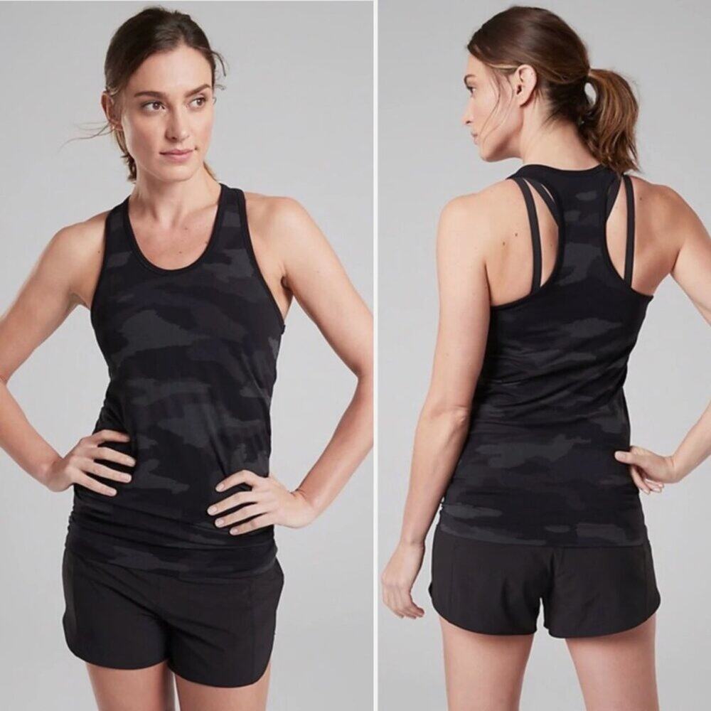 Athleta Speedlight Black Camo Racerback Tank Top